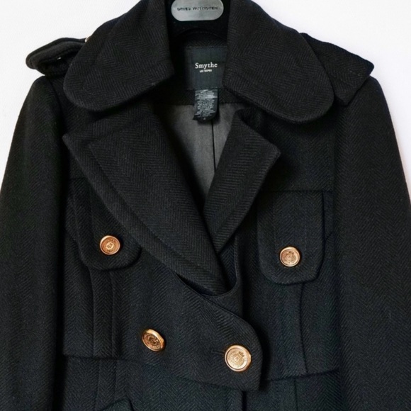 Smythe Military Black Pea Coat 4 - Picture 6 of 7